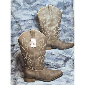 IUV Womens Cowboy Boots Dark Brown Embroidered Western CB071-DB Size 8 NEW
